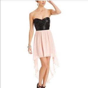 Pink & black sequence high low dress