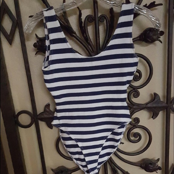 Blue/White stripes one piece bathing suit