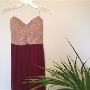 Beige/Burgundy Maxi Dress w/ sheer bottom