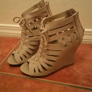 Light grey lace up wedges