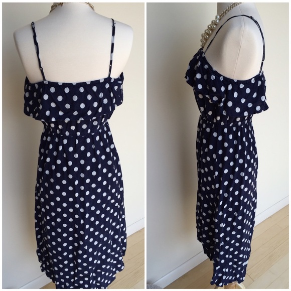 Blue and White Polka Dot Ruffle High-Low Dress - Picture 2 of 4