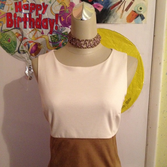 Off white and tan suede two-tone mini dress NWT - Picture 2 of 4