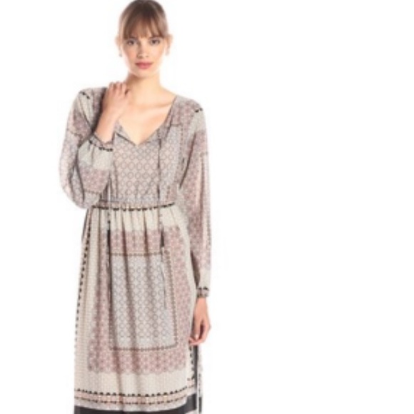 Peasant Printed Long-Sleeve Maxi Dress