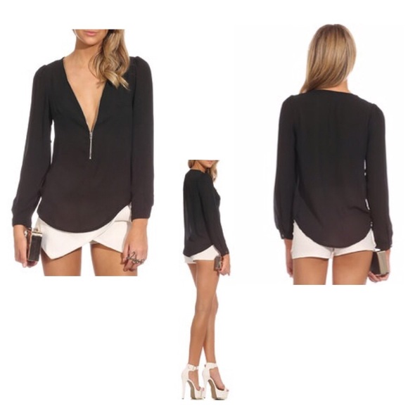 NEW!  Black V Neck Long Sleeve Blouse
