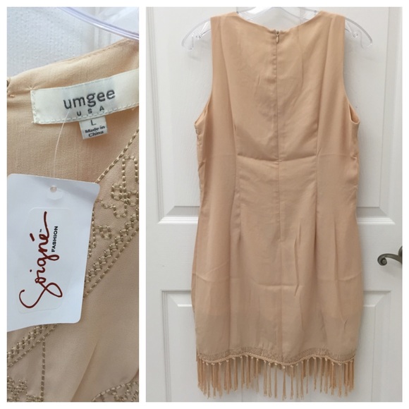 SOLD NEW Umgee Fringe Dress Embroidered Nude Blush - Picture 2 of 4