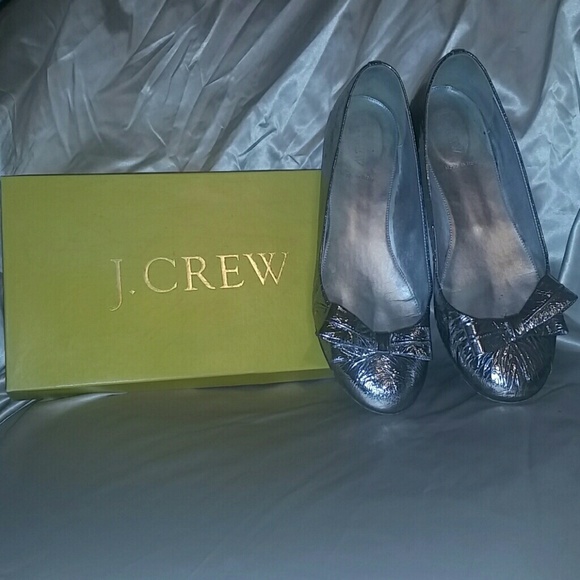 J.Crew Silver Bow Flats