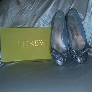 J.Crew Silver Bow Flats