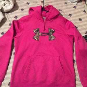 Pink and camo under armour hoodie Size M