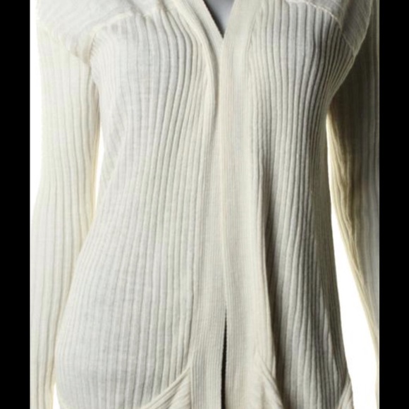 STUDIO M Ivory Ribbed Open Front Long Cardigan - Picture 4 of 4