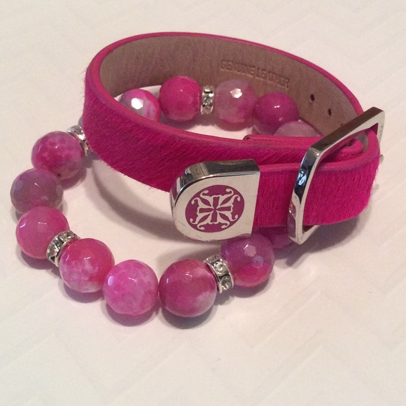 Rustic Cuff Kacy Pink & Silver + Beaded Bracelet