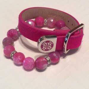 Rustic Cuff Kacy Pink & Silver + Beaded Bracelet