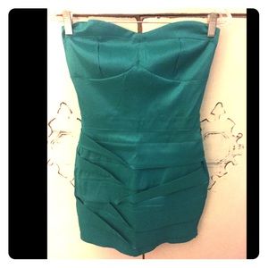 Teal strapless cocktail dress