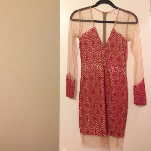 Red Mesh and Lace L/S Dress