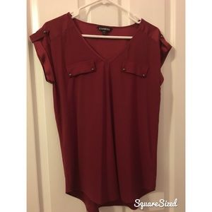 Red silk V neck