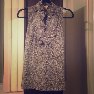 Brown and white blouse with ruffling