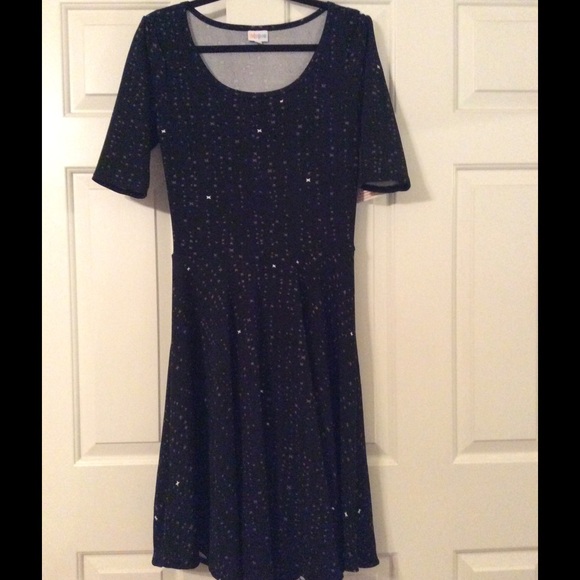 LuLa Roe, Nicole black print dress, size M.