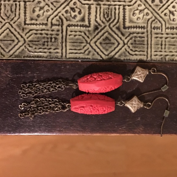 Unique red & gold/brass colored earrings