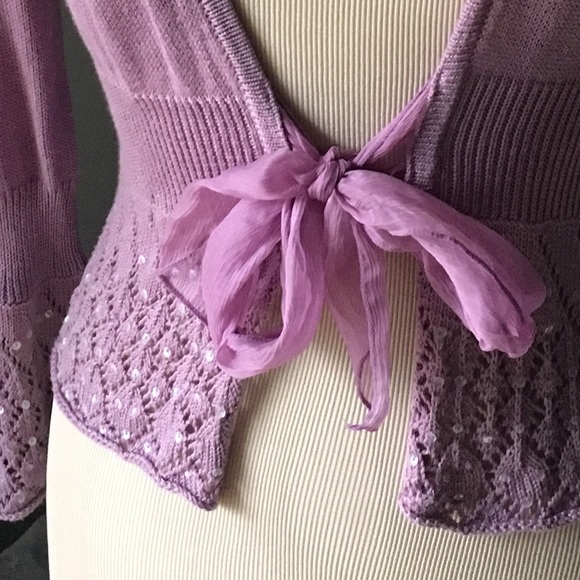 Nicole Miller Satin Tie Sequin Hem Cardigan - Picture 3 of 4