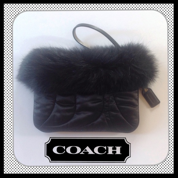 Coach Bags Coach Black Quilted Satin Wristlet With Rabbit Fur