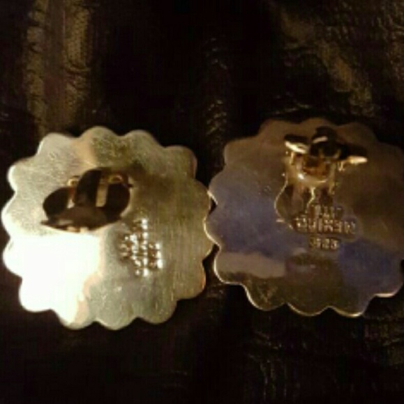 Vintage 925 Sterling Turquoise Clip On Earrings - Picture 3 of 4