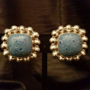 Vintage 925 Sterling Turquoise Clip On Earrings