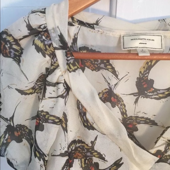 Anthropologie beaded bird silk blouse 2