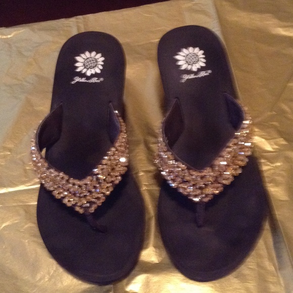 Gold beaded brown wedges