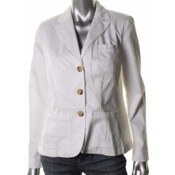 RALPH LAUREN White Cotton Three-Button Blazer