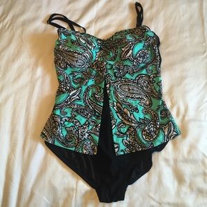 Black & paisley bathing suit. Size 18