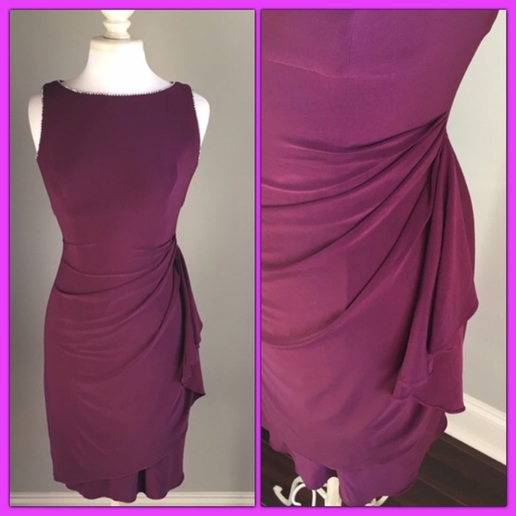 ✨HP✨Alex Evening Wine Purple Rhinestone Trim Dress