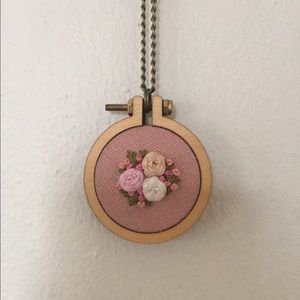 Long chain handmade embroidery necklace