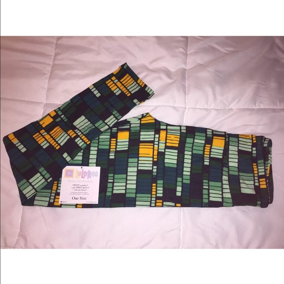 Lularoe "OS" green and yellow rectangle legging