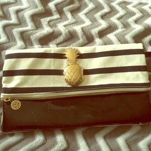 Black and white stripe clutch