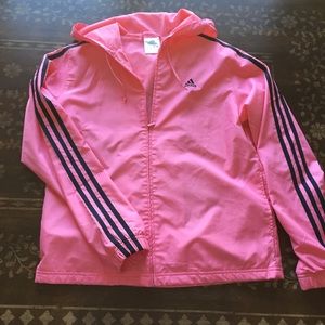 black adidas jacket with pink stripes