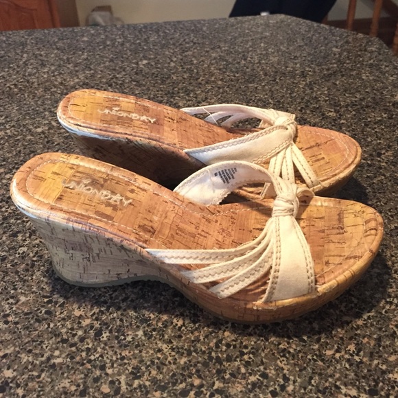 White chunky heeled sandals