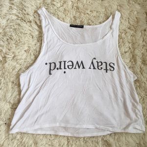 Brandy Melville backwards "Stay Weird" tank top