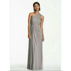 David's Bridal F15928 Long Mesh One Shoulder Dress