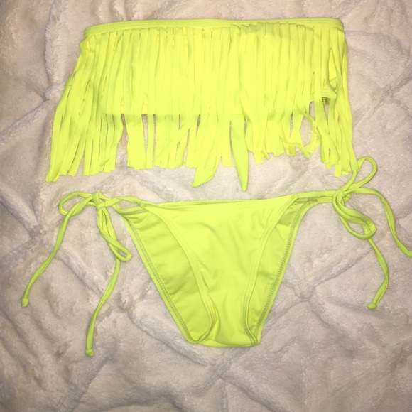 Bright yellow fringe bikini