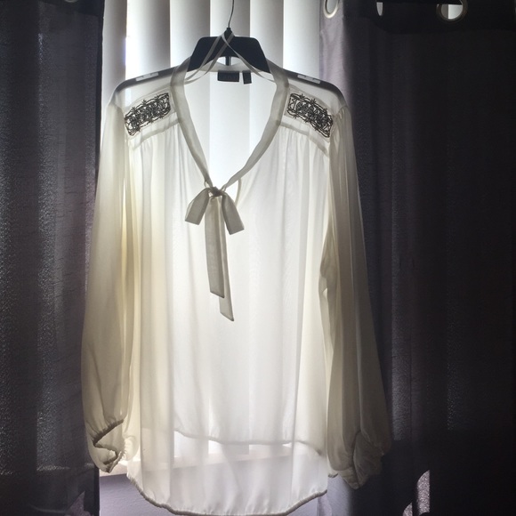 A.N.A. Woman sheer tie embellished shoulder top.