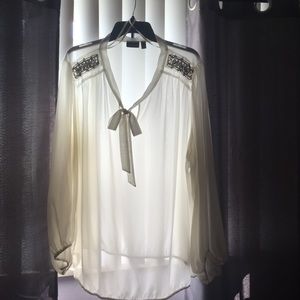 A.N.A. Woman sheer tie embellished shoulder top.