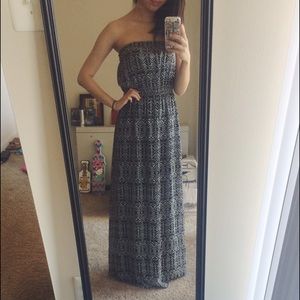 Strapless B&W Tribal Print Maxi Dress