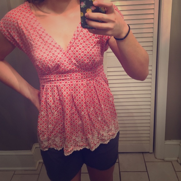 Red Floral Zip-up Blouse