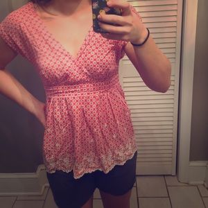 Red Floral Zip-up Blouse