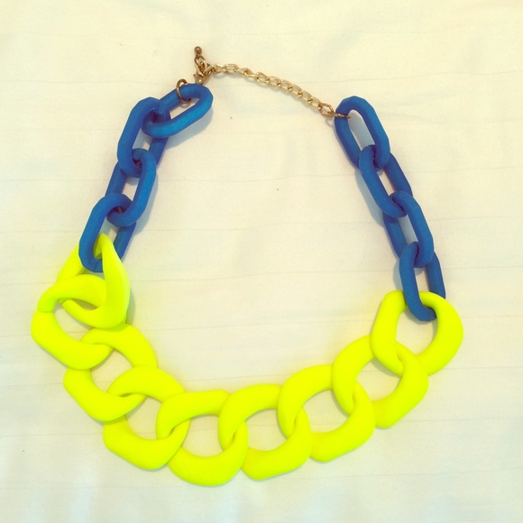 Neon Yellow & Blue Link Chain Statement Necklace