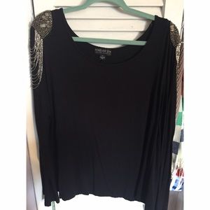 Black long sleeve embellished top