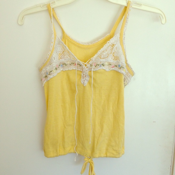 Yellow lace up vintage crop top