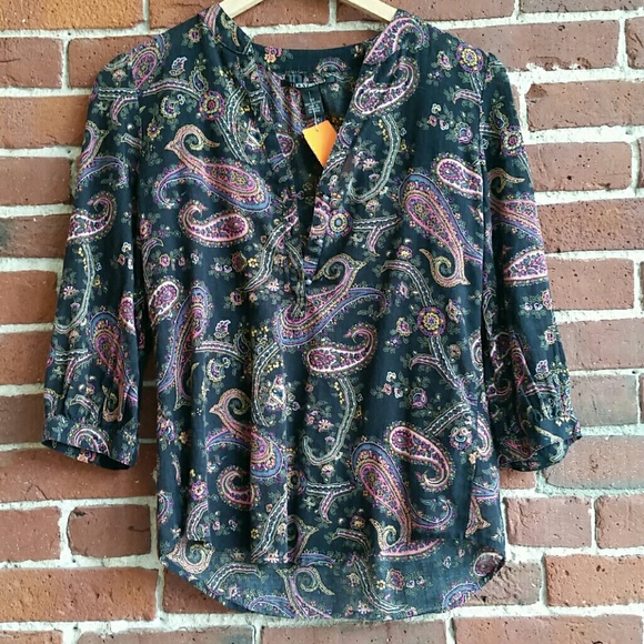 Lucky brand 3/4 sleeve paisley shirt top size xs
