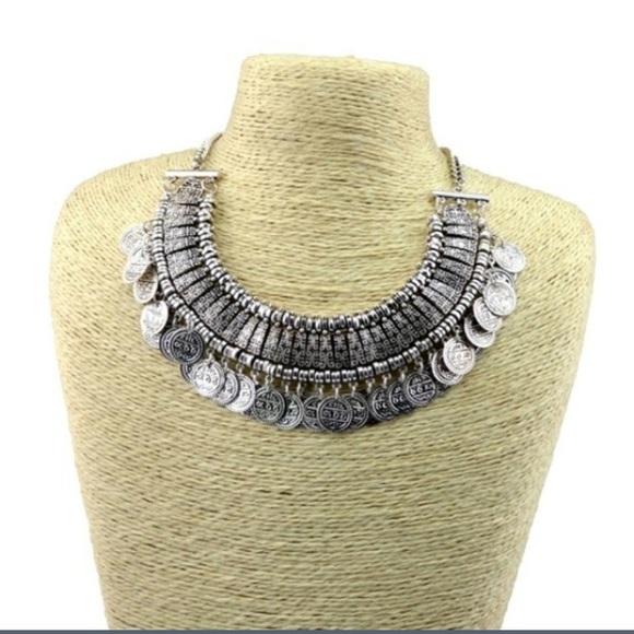 Silver boho gypsy coin necklace - Picture 2 of 2