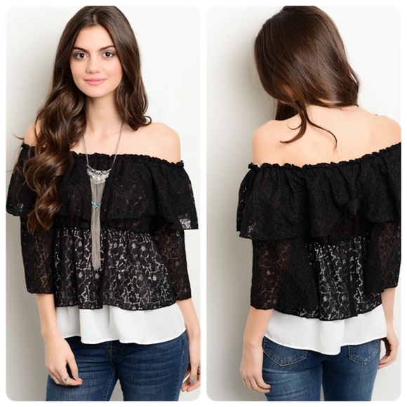 Tops - Breathtaking lace off shoulder layered blouse!