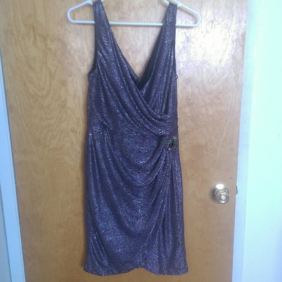 Metallic foil faux wrap cocktail dress EUC - Picture 2 of 4
